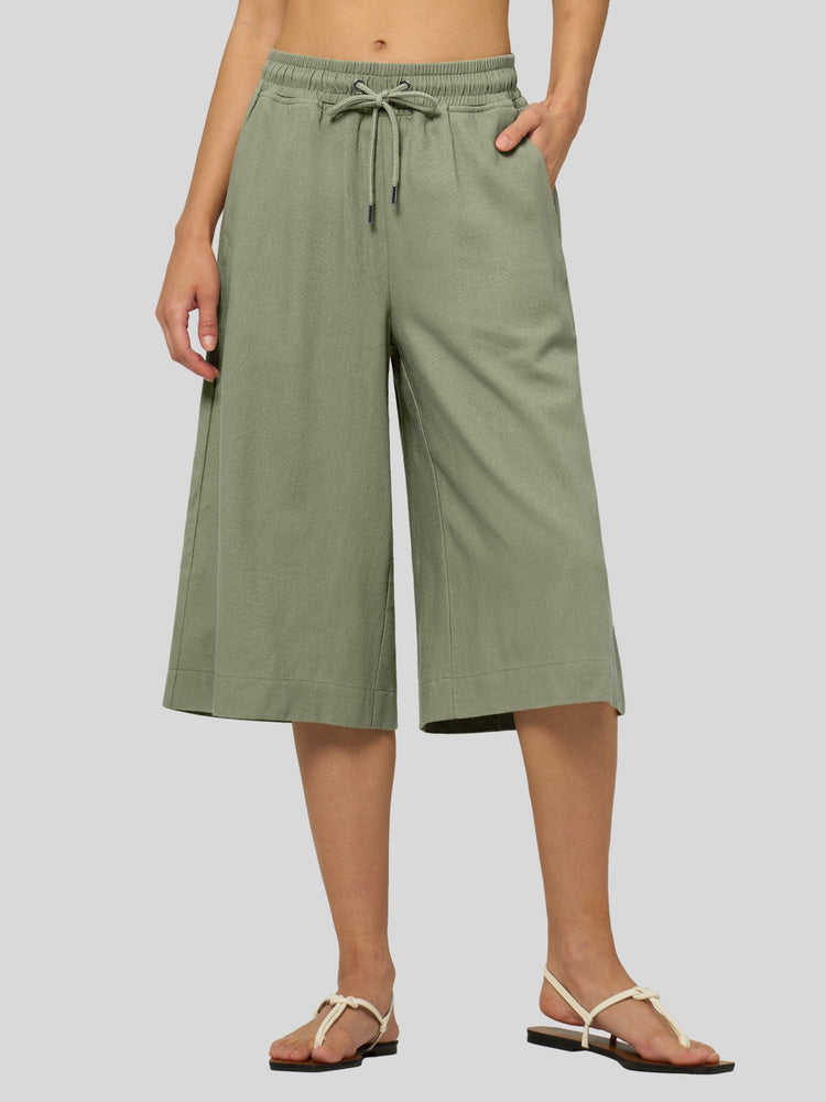 Willit Women's Wide-Leg Linen Capri 