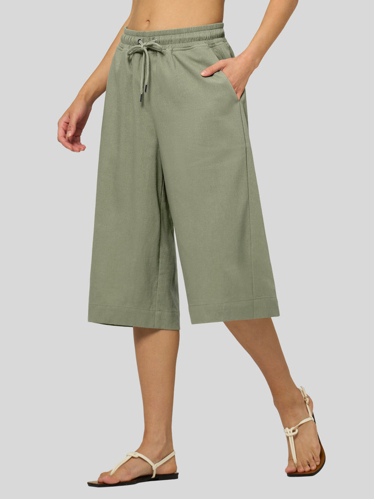 Willit Women's Wide-Leg Linen Capri 
