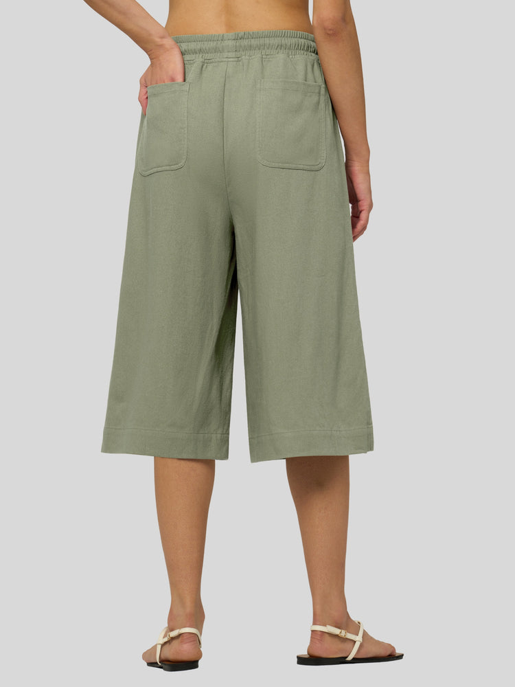 Willit Women's Wide-Leg Linen Capri 