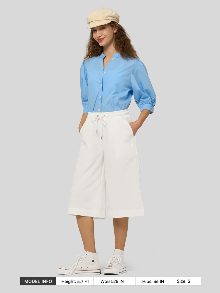 Willit Women's Wide-Leg Linen Capri 