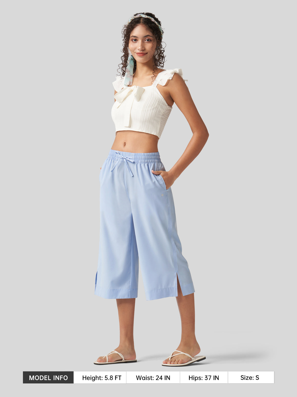 Willit Women's Woven Wide Leg Capris - 