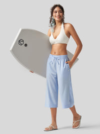 Willit Women's Woven Wide Leg Capris - #baby-blue