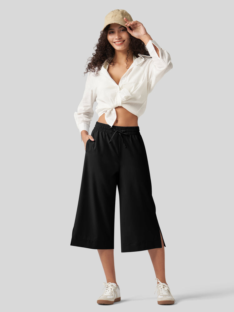 Willit Women's Woven Wide Leg Capris - 