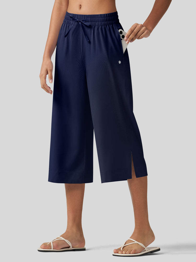 Willit Women's Woven Wide Leg Capris -