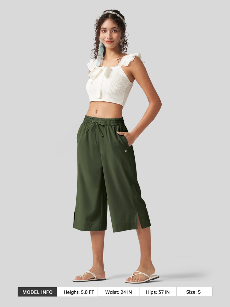 Willit Women's Woven Wide Leg Capris 