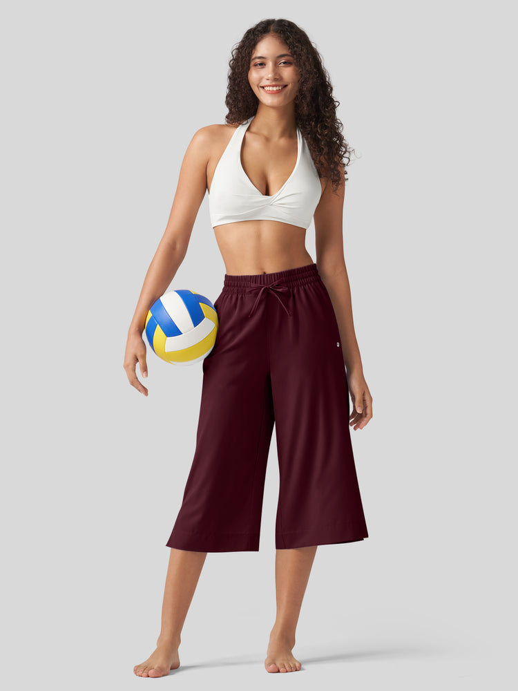 Willit Women's Woven Wide Leg Capris  