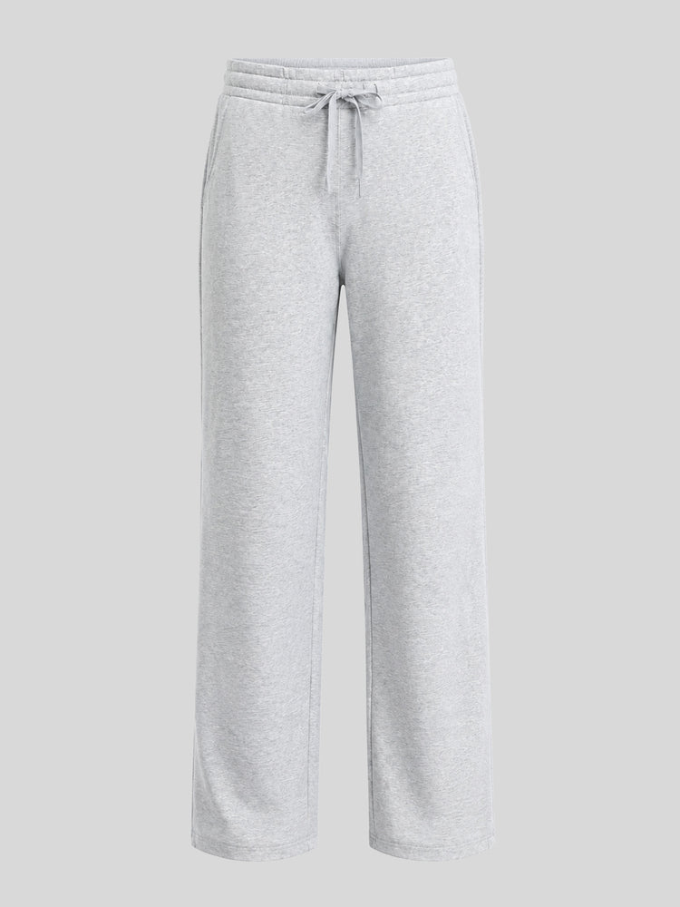 Women's heather gray straight-leg sweatpants with an elastic waistband and drawstring 