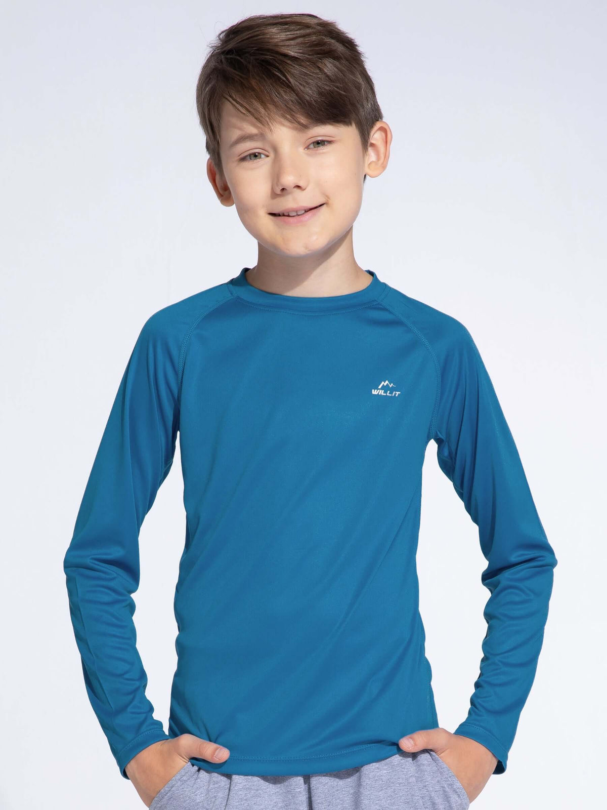 Boy's Long Sleeve Rash Guard Swim Shirts_