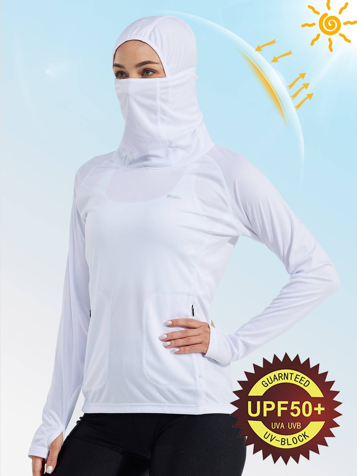Women's Sun Protection Hoodie Long Sleeve with Face Mask Lightweights 